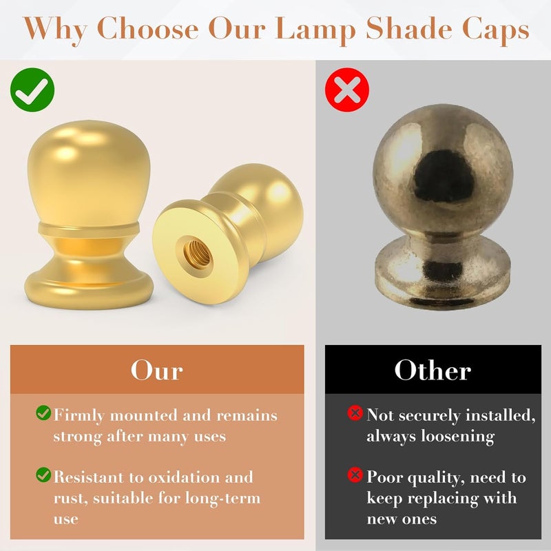 MARRTEUM 2 Pcs Ball Lamp Finial Cap Knob, 1/4-27 Inch Threaded Solid Lamp Shade Head Top Screw Finial Caps Nut Decoration for Lamp Shade, Table or Floor Lamps (Gold) - Image 4